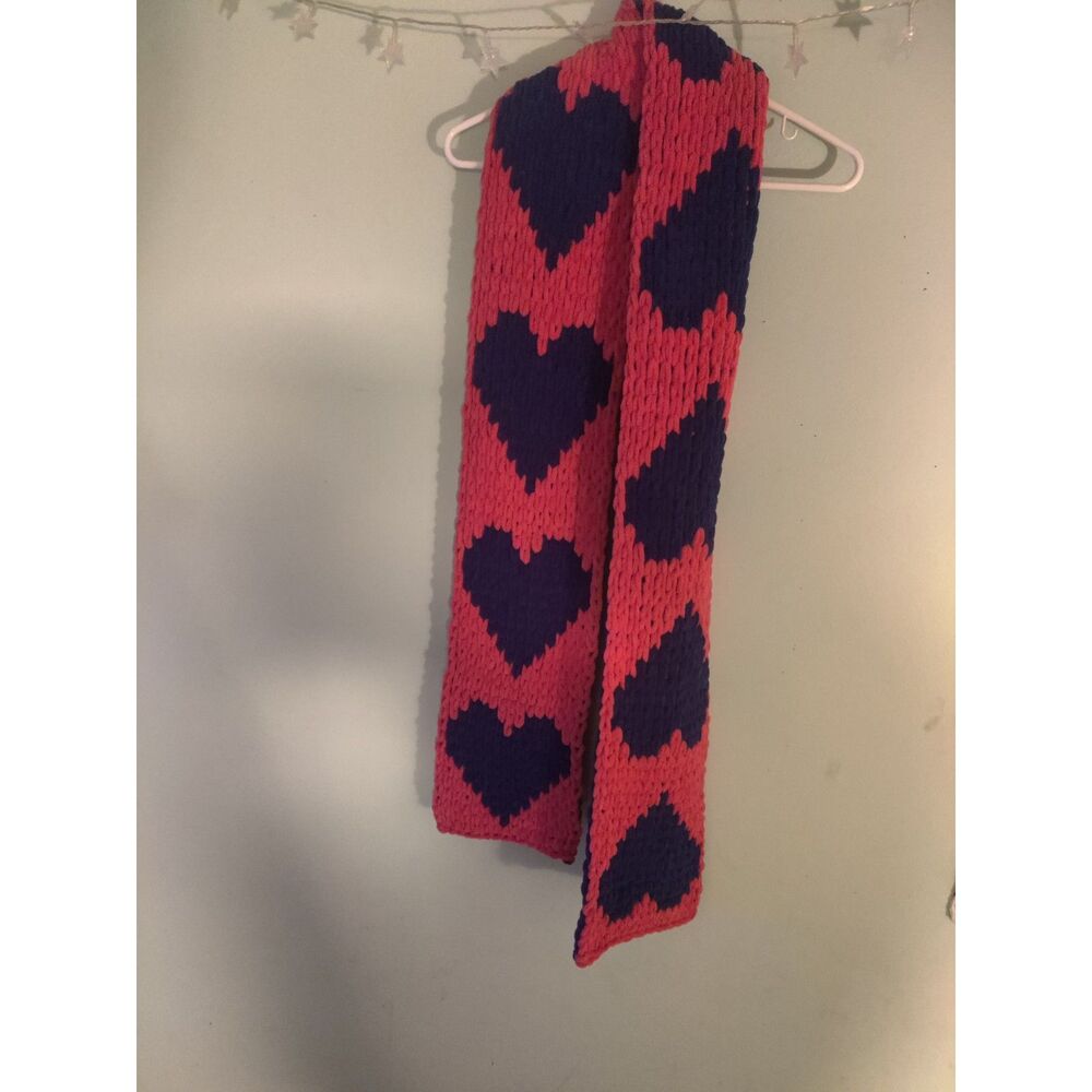 Chunky Chenille Yarn Reversible Heart Knit Scarf